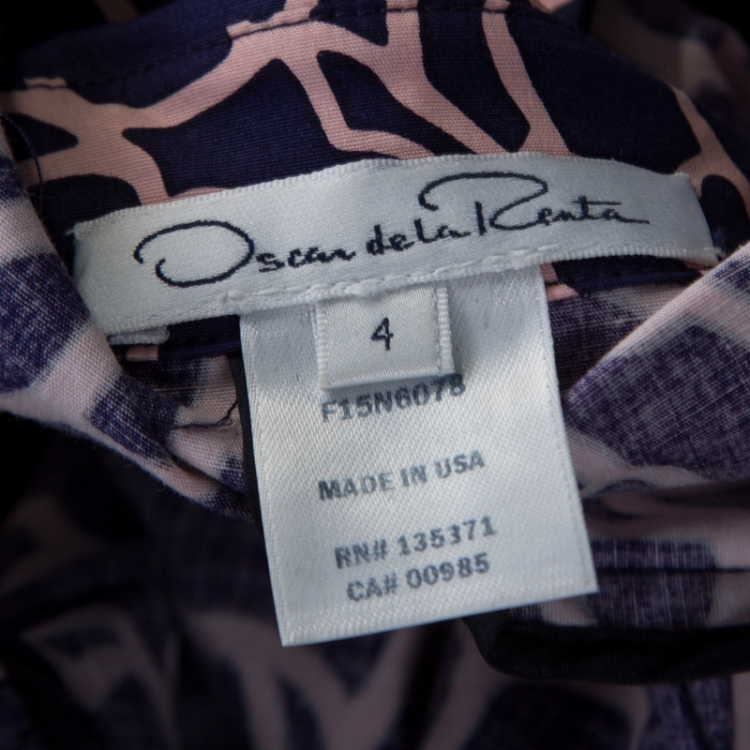 Pre Owned Oscar De La Renta Indigo Floral Printed Stretch Cotton Collared Maxi Dress S 