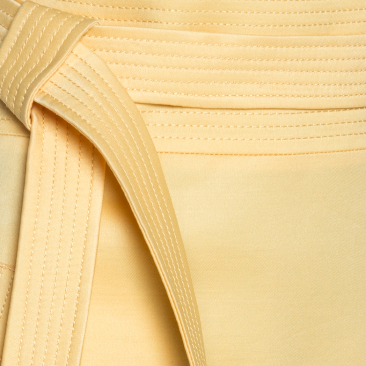 Pre Owned Oscar de la Renta Yellow Silk Waist Tie Detail Pencil Skirt M