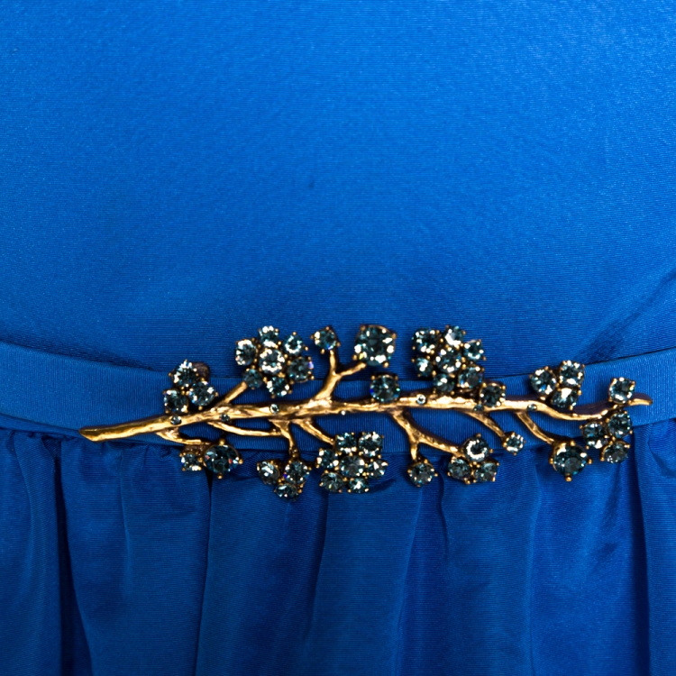 مملوكة مسبقًا Oscar de la Renta Blue Silk Faille Strapless Gown M