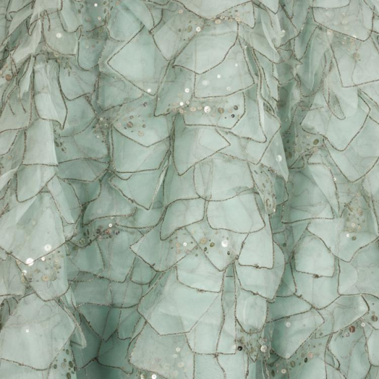 Pre Owned Oscar De La Renta Blue Sequined Silk Resort 2012 Evening Gown S