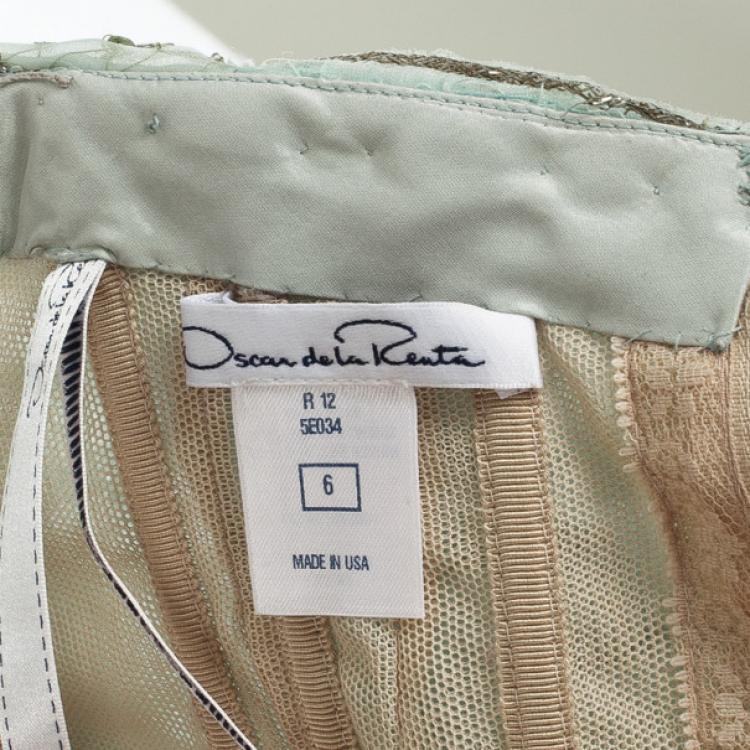 Pre Owned Oscar De La Renta Blue Sequined Silk Resort 2012 Evening Gown S