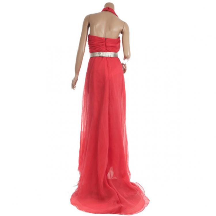 Pre Owned Oscar de la Renta Red Resort 2013 Evening Gown S