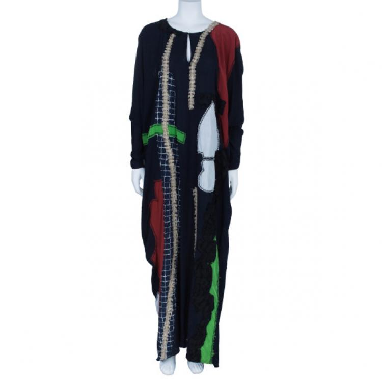 Pre Owned Oscar de la Renta Patchwork Silk Kaftan L