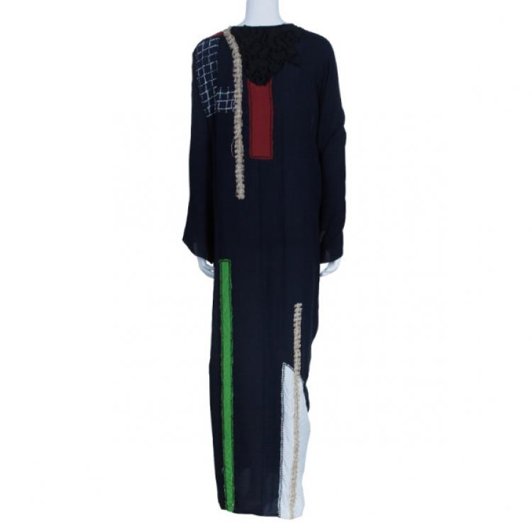 Pre Owned Oscar de la Renta Patchwork Silk Kaftan L