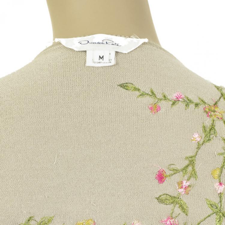 Pre Owned Oscar de la Renta Beige Cashmere Twin Set M