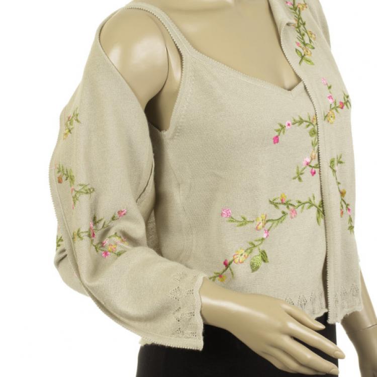 Pre Owned Oscar de la Renta Beige Cashmere Twin Set M