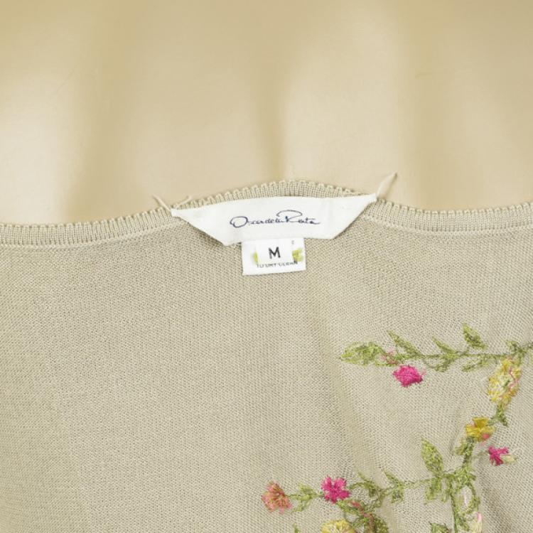 Pre Owned Oscar de la Renta Beige Cashmere Twin Set M