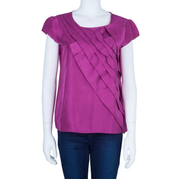 Pre Owned Oscar De La Renta Fuchsia Silk Layered Top M