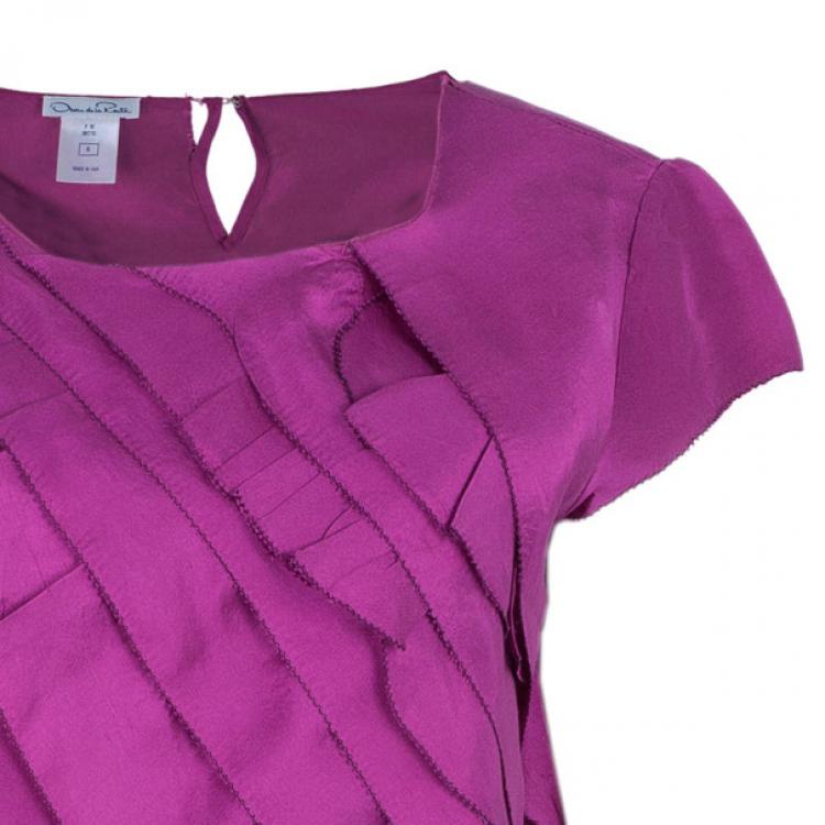 Pre Owned Oscar De La Renta Fuchsia Silk Layered Top M