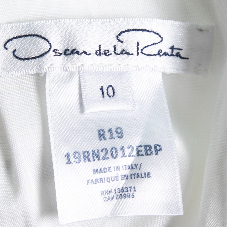Pre Owned Oscar de la Renta White Floral Printed Cotton Short Sleeve Dress L