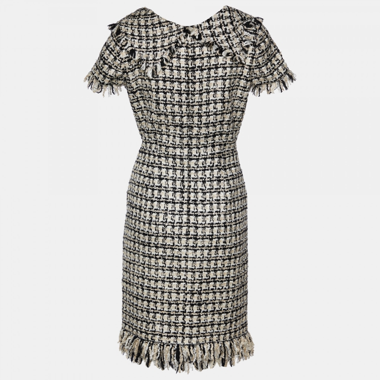 Pre Owned Oscar de la Renta Monochrome Lurex Tweed Sheath Dress M