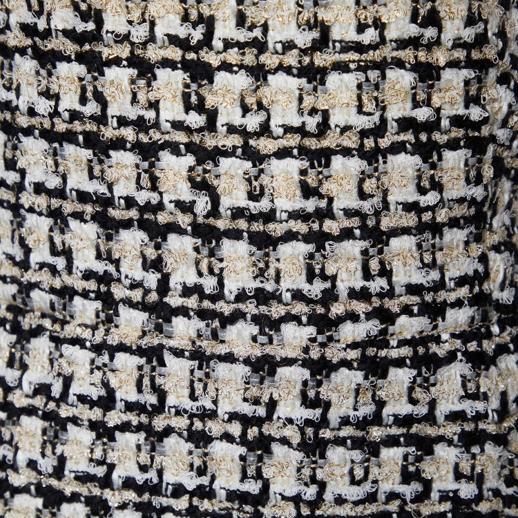 Pre Owned Oscar de la Renta Monochrome Lurex Tweed Sheath Dress M