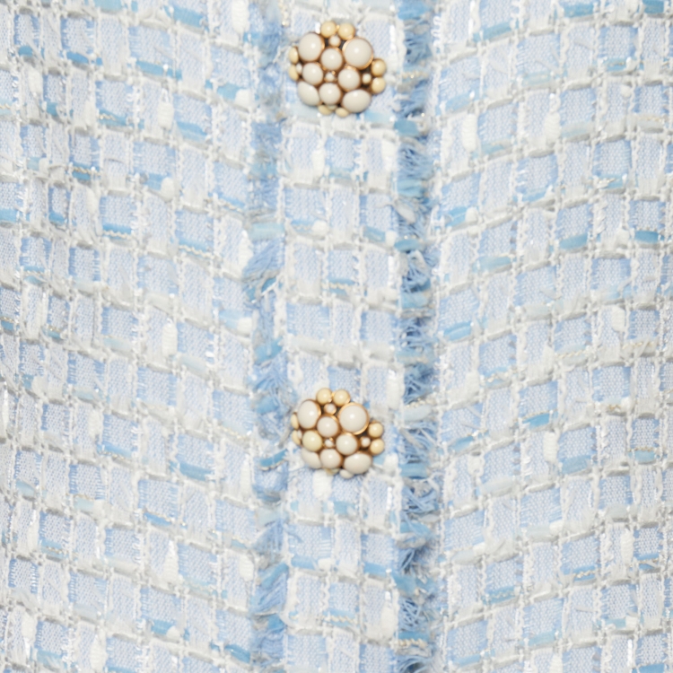 مملوكة مسبقًا Oscar de la Renta Light Blue Boucle Tiered Mini Dress XL