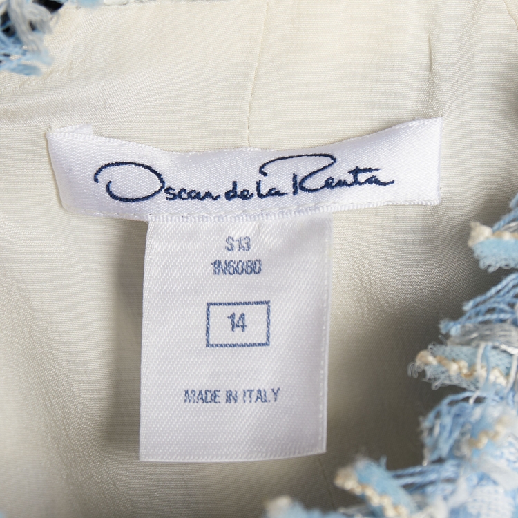 مملوكة مسبقًا Oscar de la Renta Light Blue Boucle Tiered Mini Dress XL