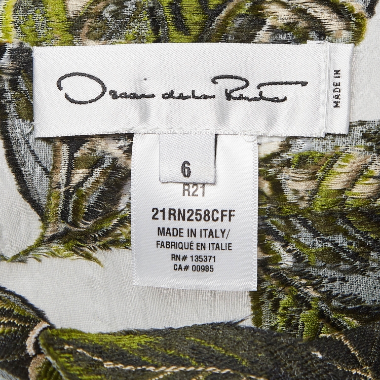 Pre Owned Oscar de la Renta Blue Embroidered Silk Blend Ruffle Hem Shift Dress M