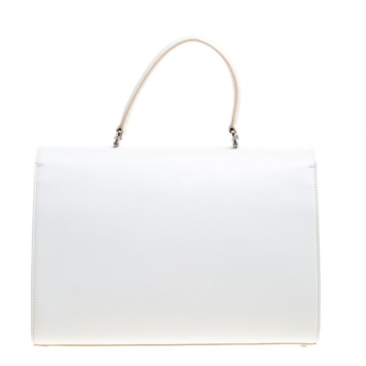 Pre Owned Oscar de la Renta White/Cream Leather Top Handle Bag