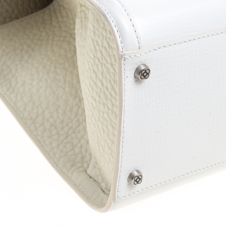 Pre Owned Oscar de la Renta White/Cream Leather Top Handle Bag