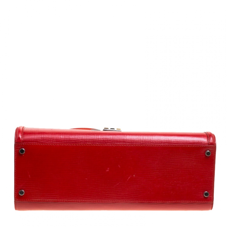 Pre Owned Oscar de la Renta Red Leather Top Handle Bag