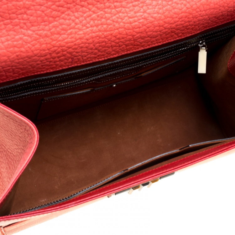 Pre Owned Oscar de la Renta Red Leather Top Handle Bag