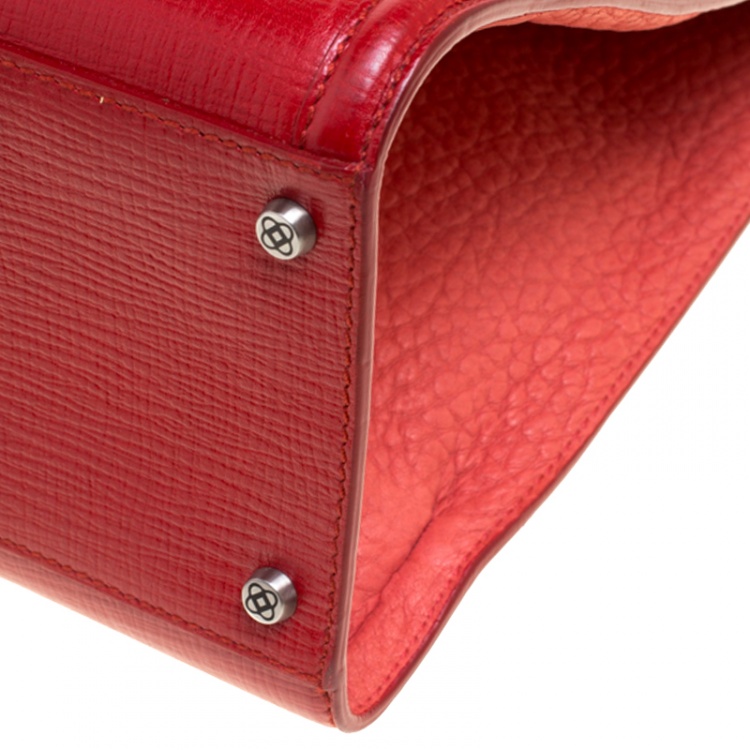 Pre Owned Oscar de la Renta Red Leather Top Handle Bag