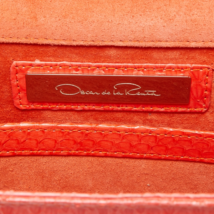 Pre Owned Oscar De La Renta Orange Watersnake Leather Small Grafton Clutch