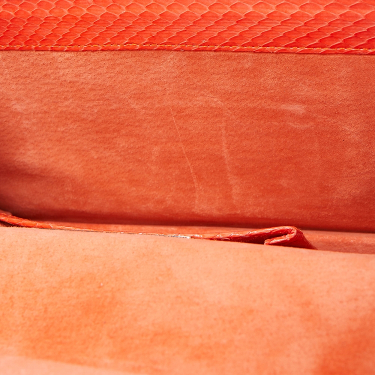 Pre Owned Oscar De La Renta Orange Watersnake Leather Small Grafton Clutch