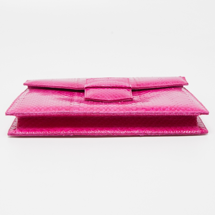 Pre Owned Oscar de la Renta Pink Watersnake Leather Small Grafton Clutch