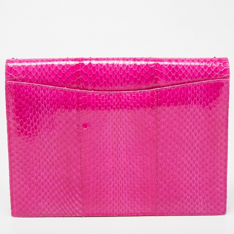 Pre Owned Oscar de la Renta Pink Watersnake Leather Small Grafton Clutch