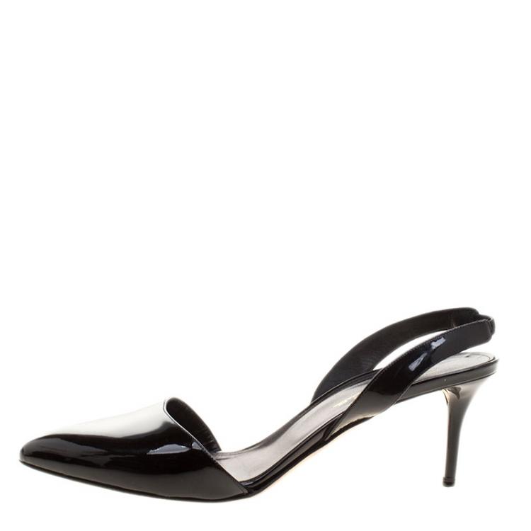 Pre Owned Oscar De La Renta Black Patent Leather Samie Slingback Sandals Size 39