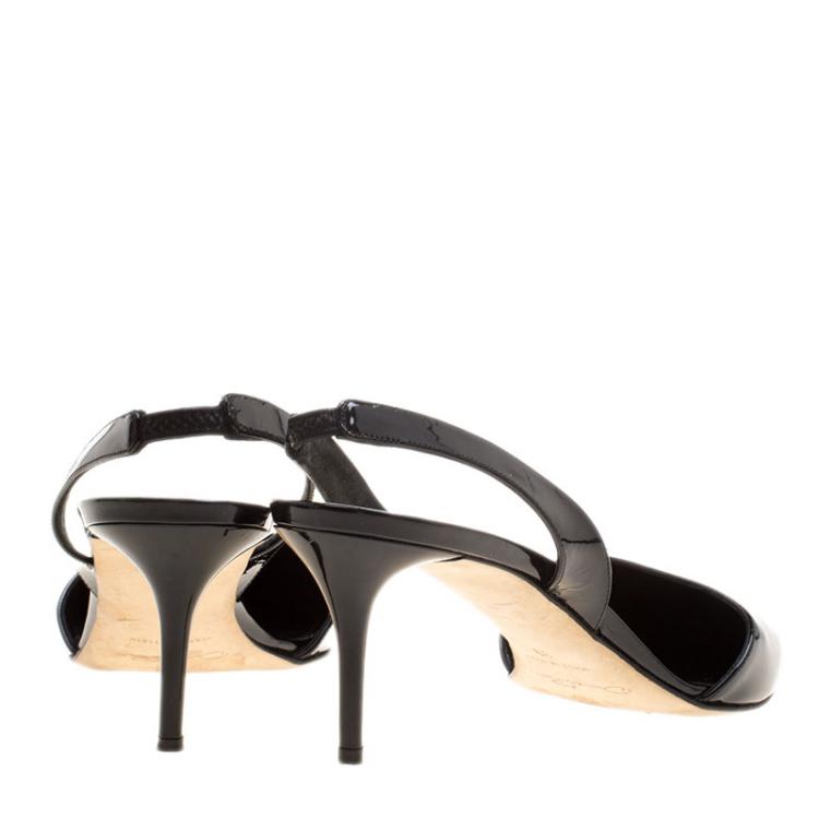 Pre Owned Oscar De La Renta Black Patent Leather Samie Slingback Sandals Size 39