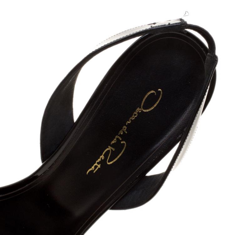 Pre Owned Oscar De La Renta Black Patent Leather Samie Slingback Sandals Size 39