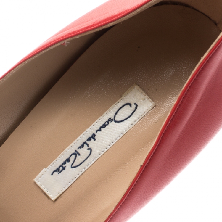 Pre Owned Oscar De La Renta Red Leather Pointed Toe Pumps Size 40.5