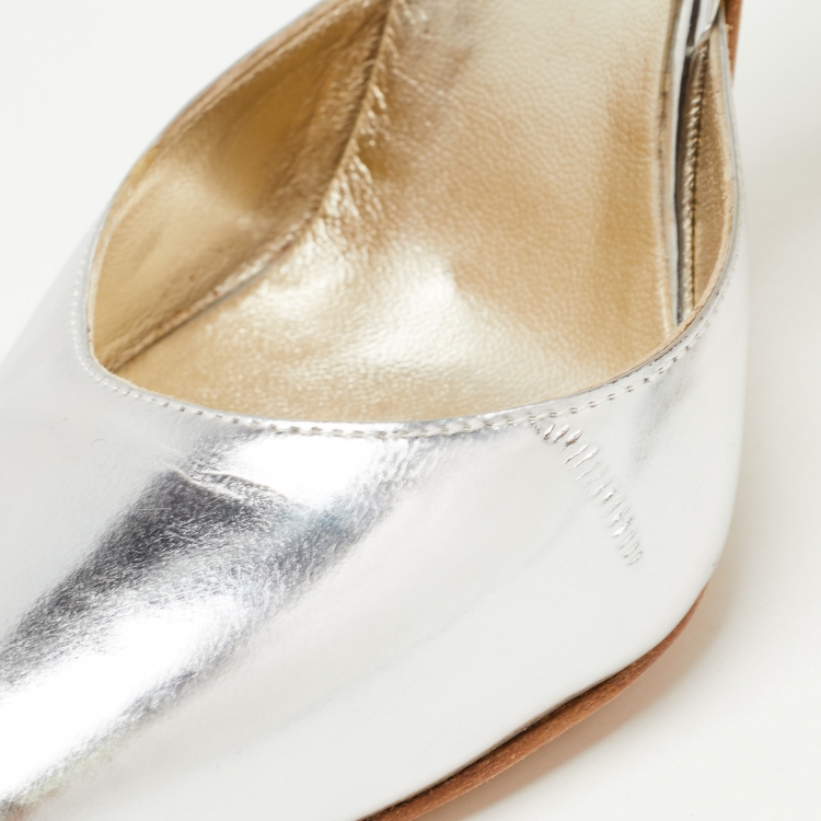 Pre Owned Oscar de la Renta Metallic Gold/Silver Leather Pointed Toe Ankle Strap Pumps Size 38
