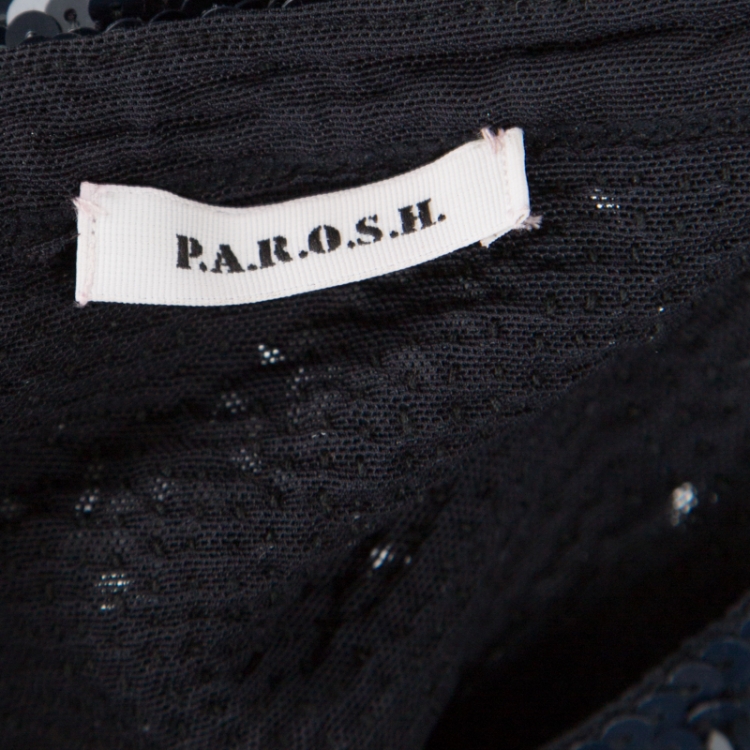 Pre Owned بلوزة P.A.R.O.S.H. ترتر أزرق كحلي مزخرف بلا أكمام XS