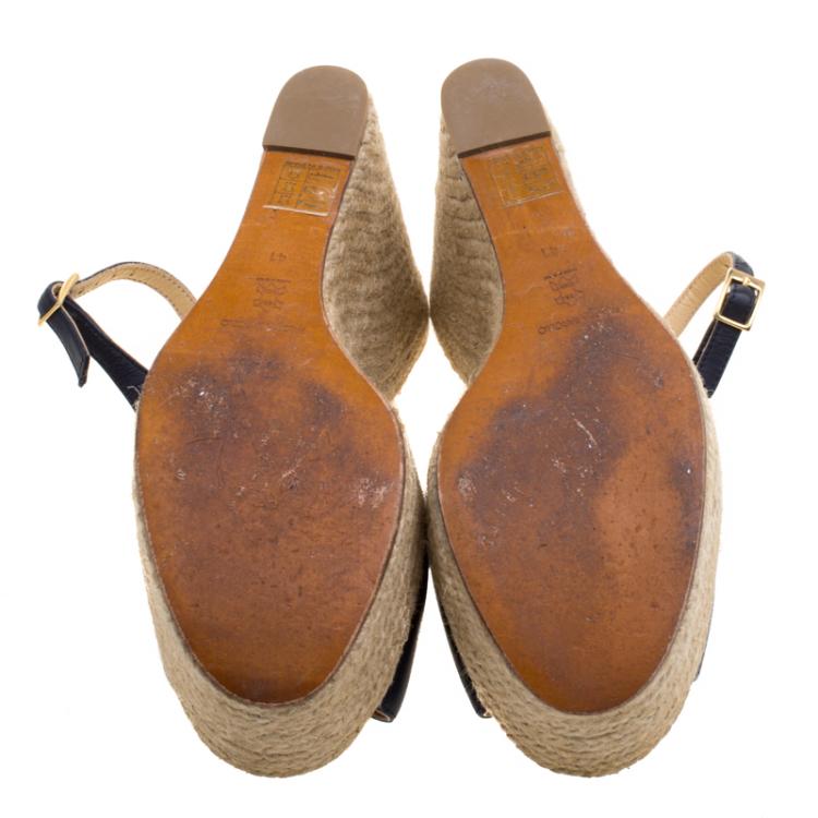 Pre Owned Paloma Barceló Blue Leather Espadrilles Wedge Slingback Sandals Size 41