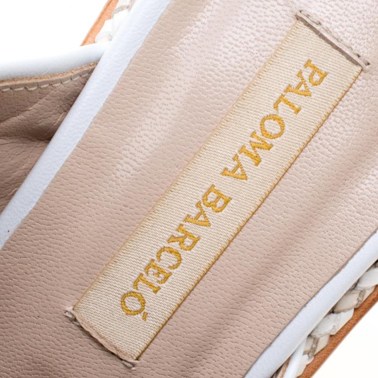 مملوكة مسبقًا Paloma Barceló White Leather Monaco Bow Detail Espadrille Mules Size 38