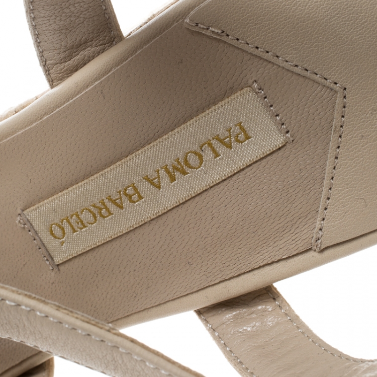 Pre Owned Paloma Barceló Beige Leather Mafafa Wedge Platform Sandals Size 39