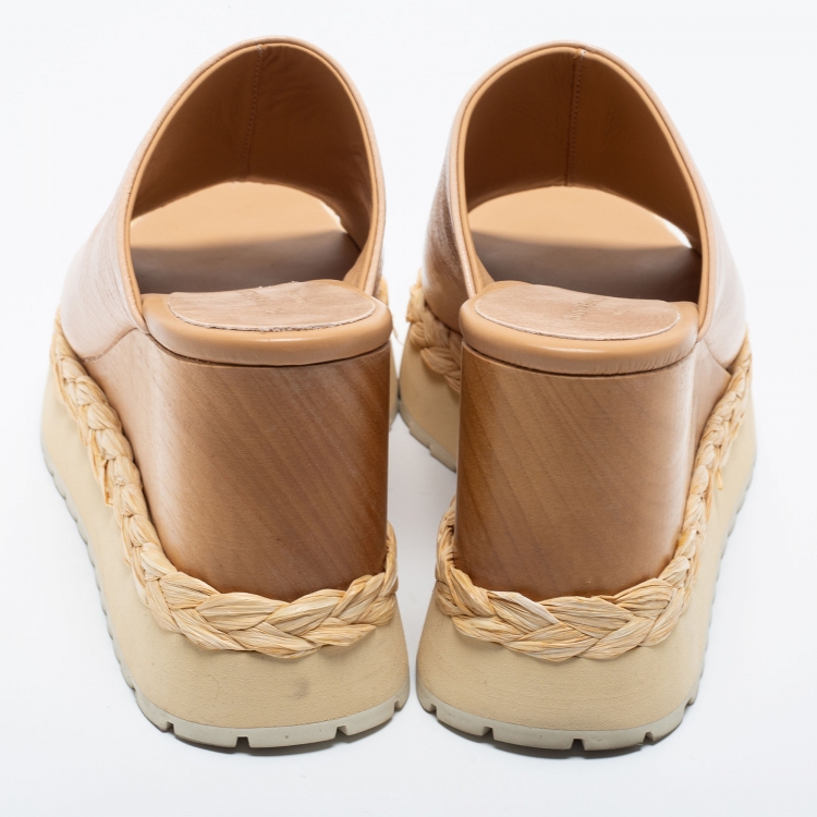 Pre Owned Paloma Barceló Beige Leather Wedge Platform Mules Size 39