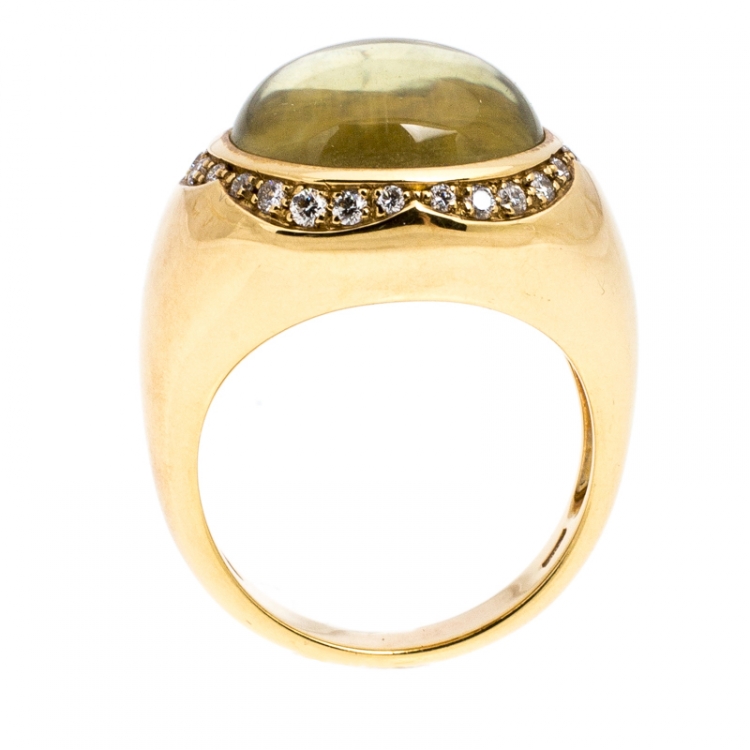 Pre Owned Pasquale Bruni Yellow Cabochon Diamond 18k Yellow Gold Ring 57