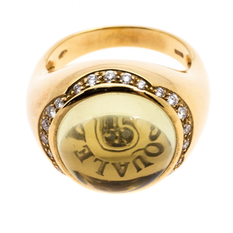 Pre Owned Pasquale Bruni Yellow Cabochon Diamond 18k Yellow Gold Ring 57