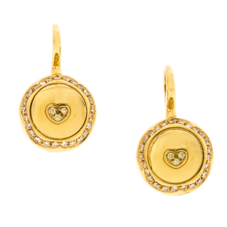 Pre Owned Pasquale Bruni Yellow Cabochon Diamond 18k Yellow Gold Hook Drop Earrings