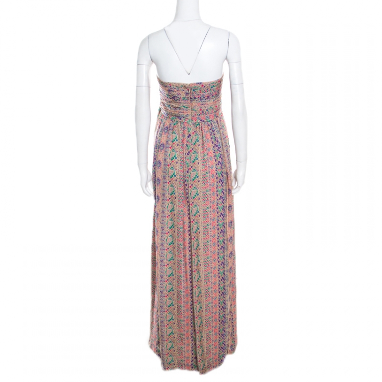 Pre Owned Paul and Joe Multicolor Mini Fish Scale Print Bandeau Maxi Dress L