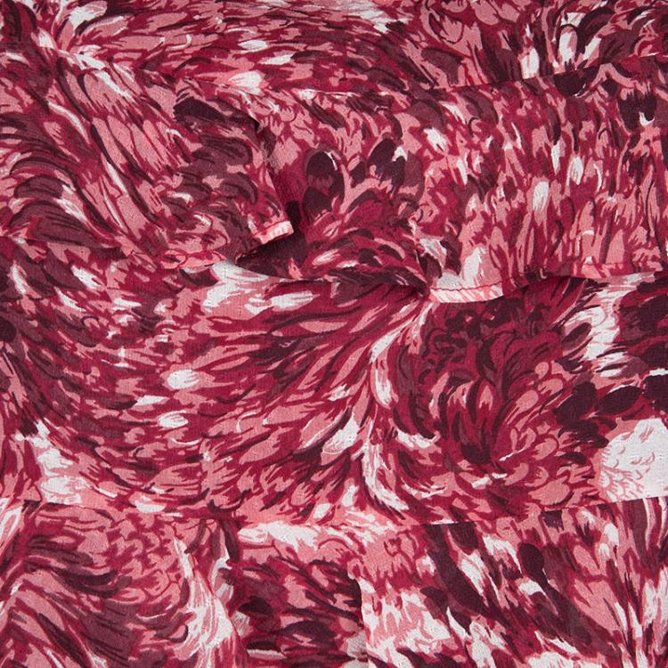 Pre Owned Paul and Joe Red Floral Printed Silk Ruffled Tiered Dress S
