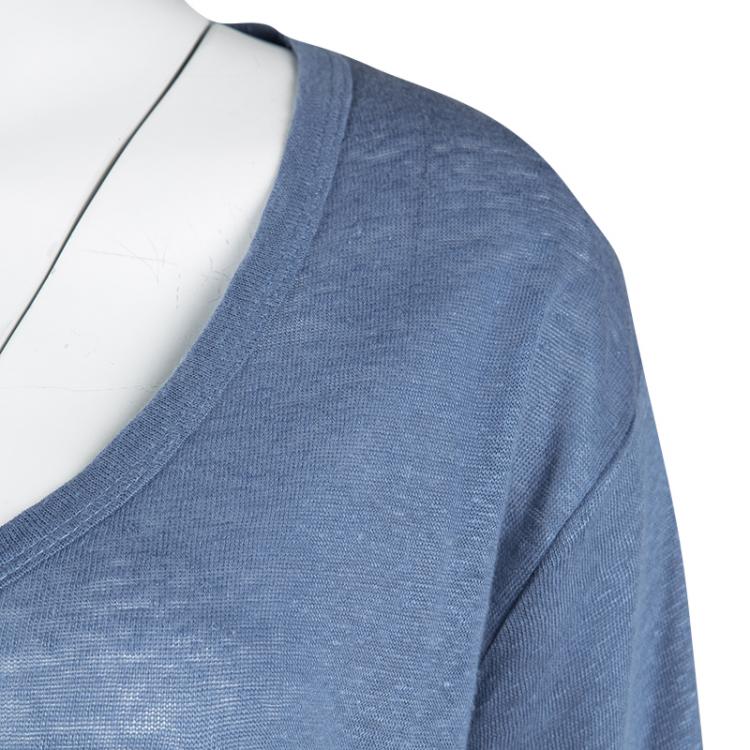 Pre Owned Paul and Joe Blue Linen Oversized V-Neck Top S