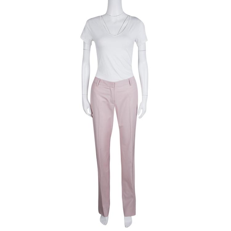 Pre Owned Paul and Joe Blush Pink Wool Contrast Piping Detail Trousers M