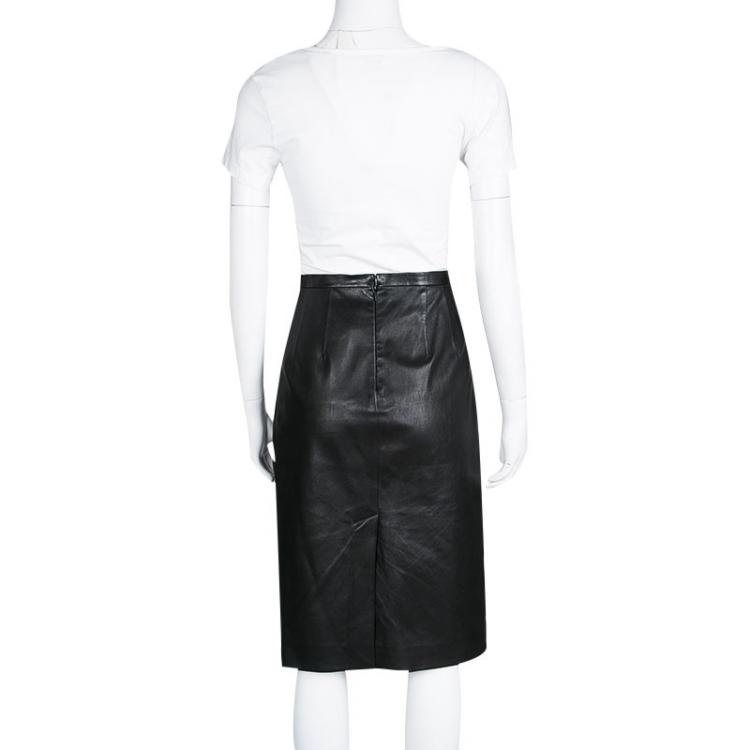 Pre Owned Paul & Joe Black Lamb Leather Moncuir Pencil Skirt M