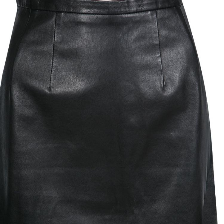 Pre Owned Paul & Joe Black Lamb Leather Moncuir Pencil Skirt M