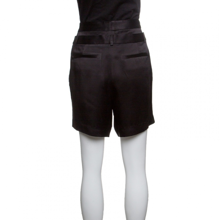 Pre Owned Paul and Joe Black Satin Double Waist Band Detail Shorts M