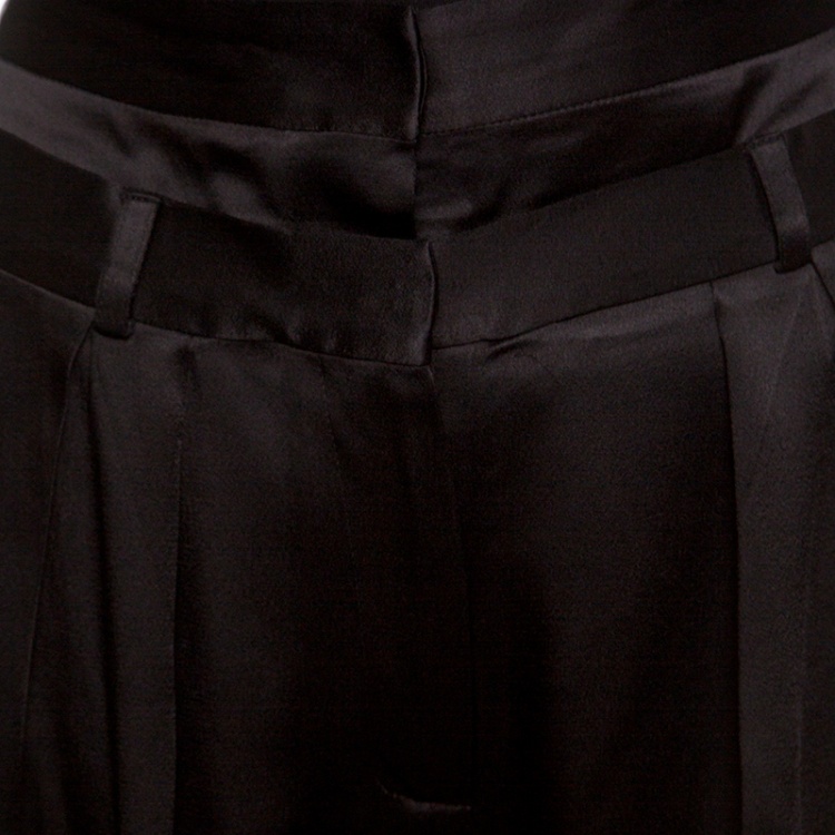 Pre Owned Paul and Joe Black Satin Double Waist Band Detail Shorts M