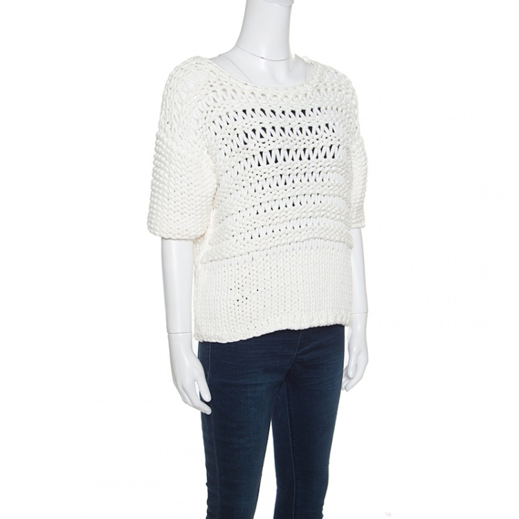 Pre Owned Paul and Joe Off White Chunky Open Knit Oversized Top M